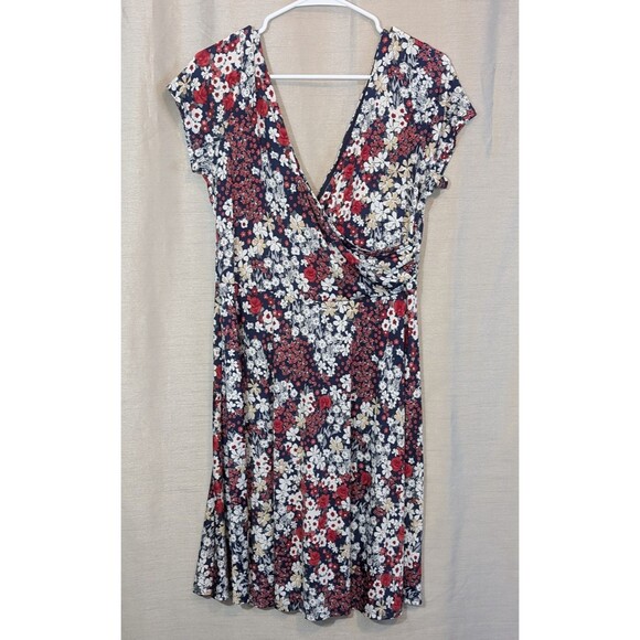Kaileigh Floral Faux Wrap Dress Navy Red Size XLarge Dark Fairy Whimsygoth - Picture 1 of 10